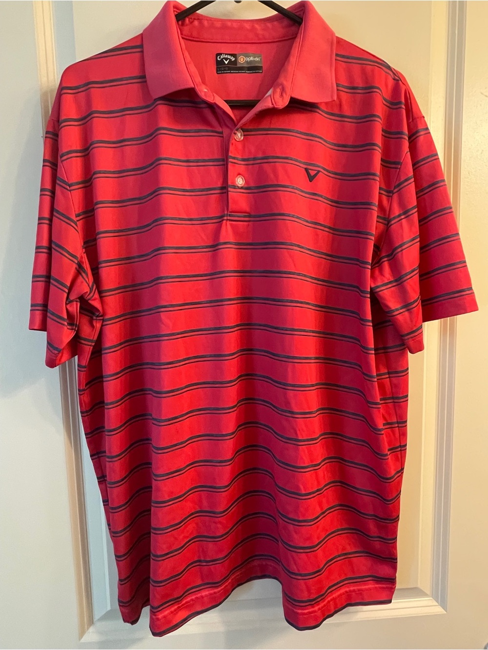 Callaway Polo Shirt Mens L Pink Striped Golf Short Sleeve Stretch Opti Dri